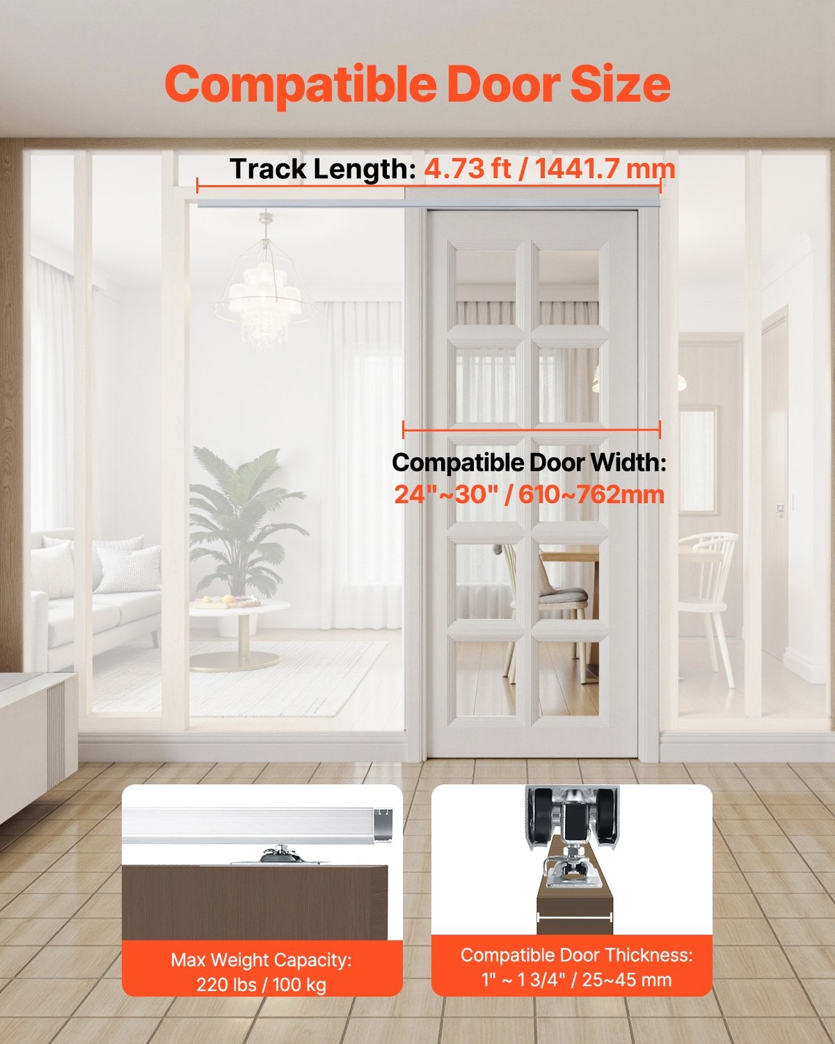 Sliding Pocket Door Hardware Track Kit, 4.73 ft Heavy Duty Pocket Door Hardware