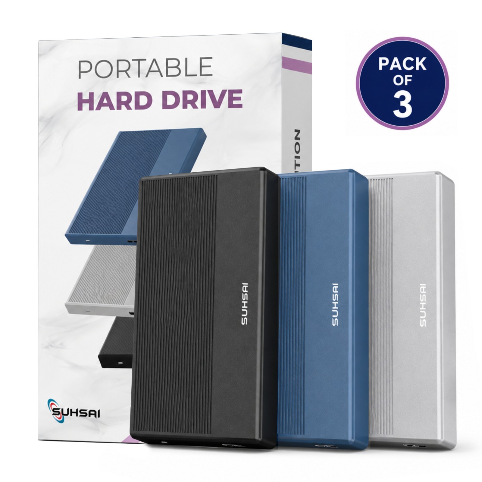 1TB Portable External Hard Drive 3 Pack USB 3.0 HDD for PC Mac Laptop