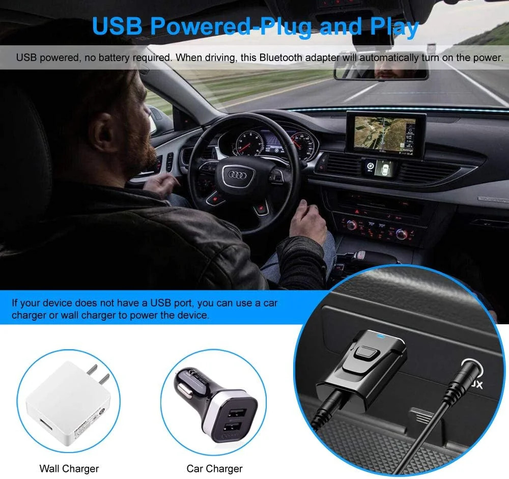 Bluetooth Transmitter Call Music Receiver 3.5mm Jack AUX Adapter Car Smartphones