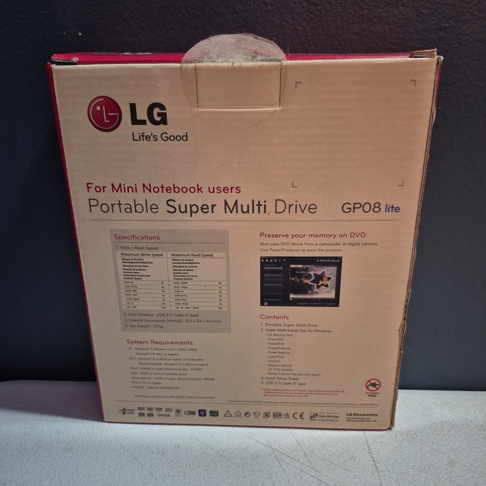 LG GP08 Lite Portable Super Multi Drive External DVD Writer USB Complete in Box