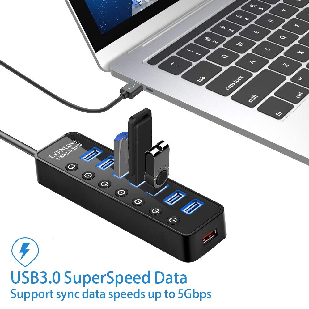 Powered Usb Hub 3.0 Extender Multiple Port Hub Splitter For Laptop Pc With Power