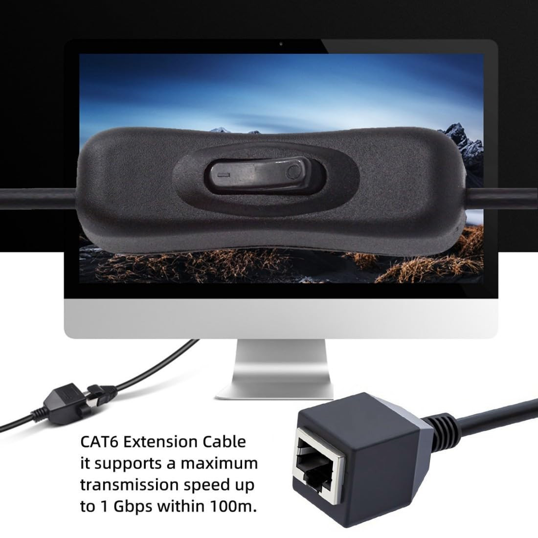 RJ45 Switch Extension Cable,Cat6 RJ45 Male to Female with On/Off Switch Button E
