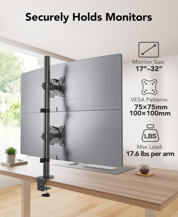 Soporte Vertical Doble para Monitores 17-32″ VESA Ajustable de Escritorio, Nuevo