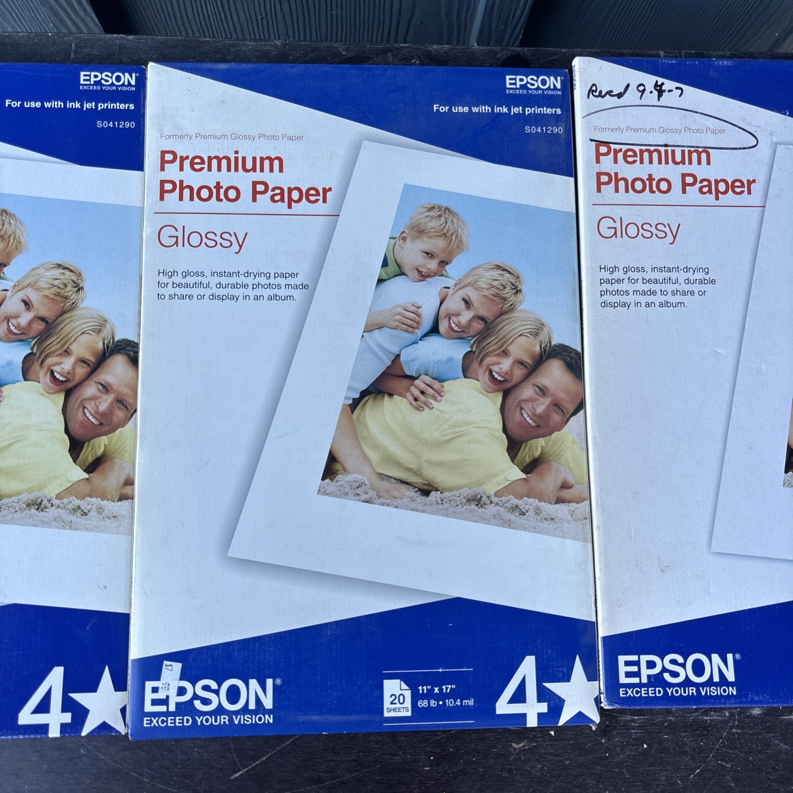 Lot of 3 Epson Premium Photo Paper Glossy 11 x 17 in 68 lb 20 Sheets S041290
