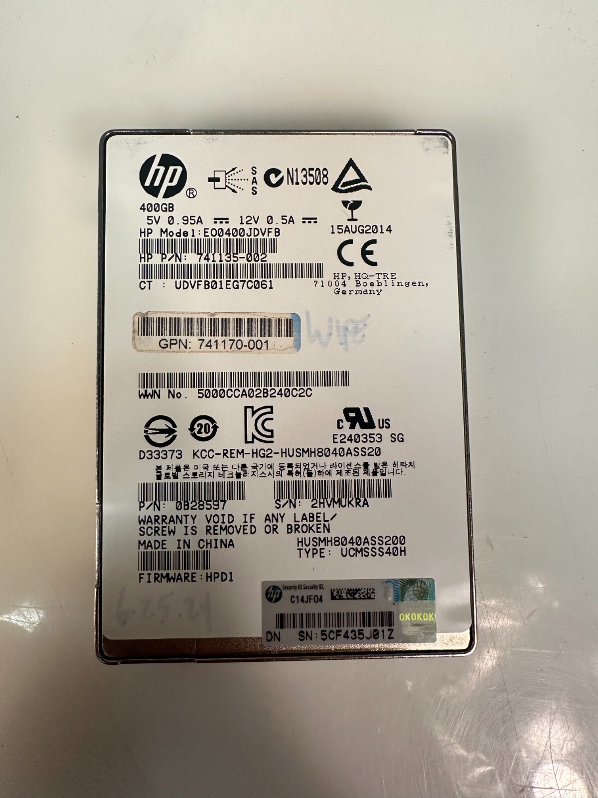 EO0400JDVFB HPE 400GB 12G HE SAS SSD 741135002 G2U