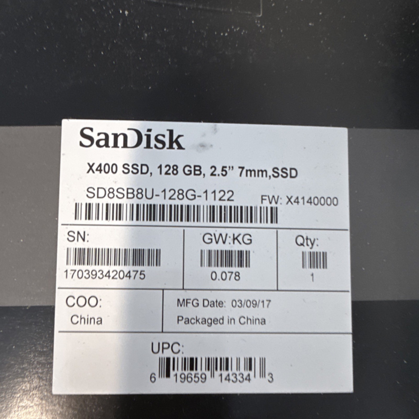 SanDisk X400 128GB 2.5″ Internal SSD SD8SB8U-128G-1122 Black