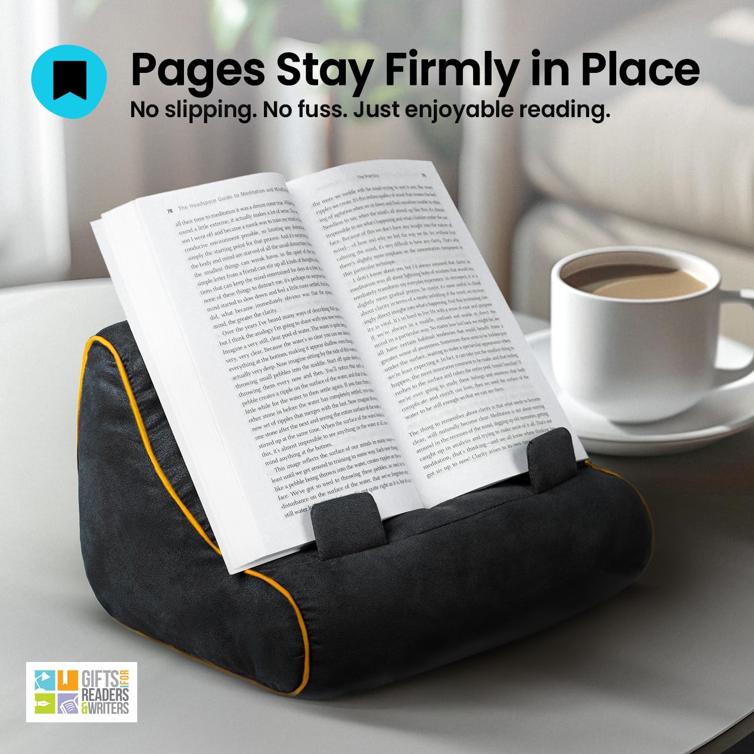Tablet & Book Stand, Soft Reading Pillow, Book Holder with Pockets for Storag…