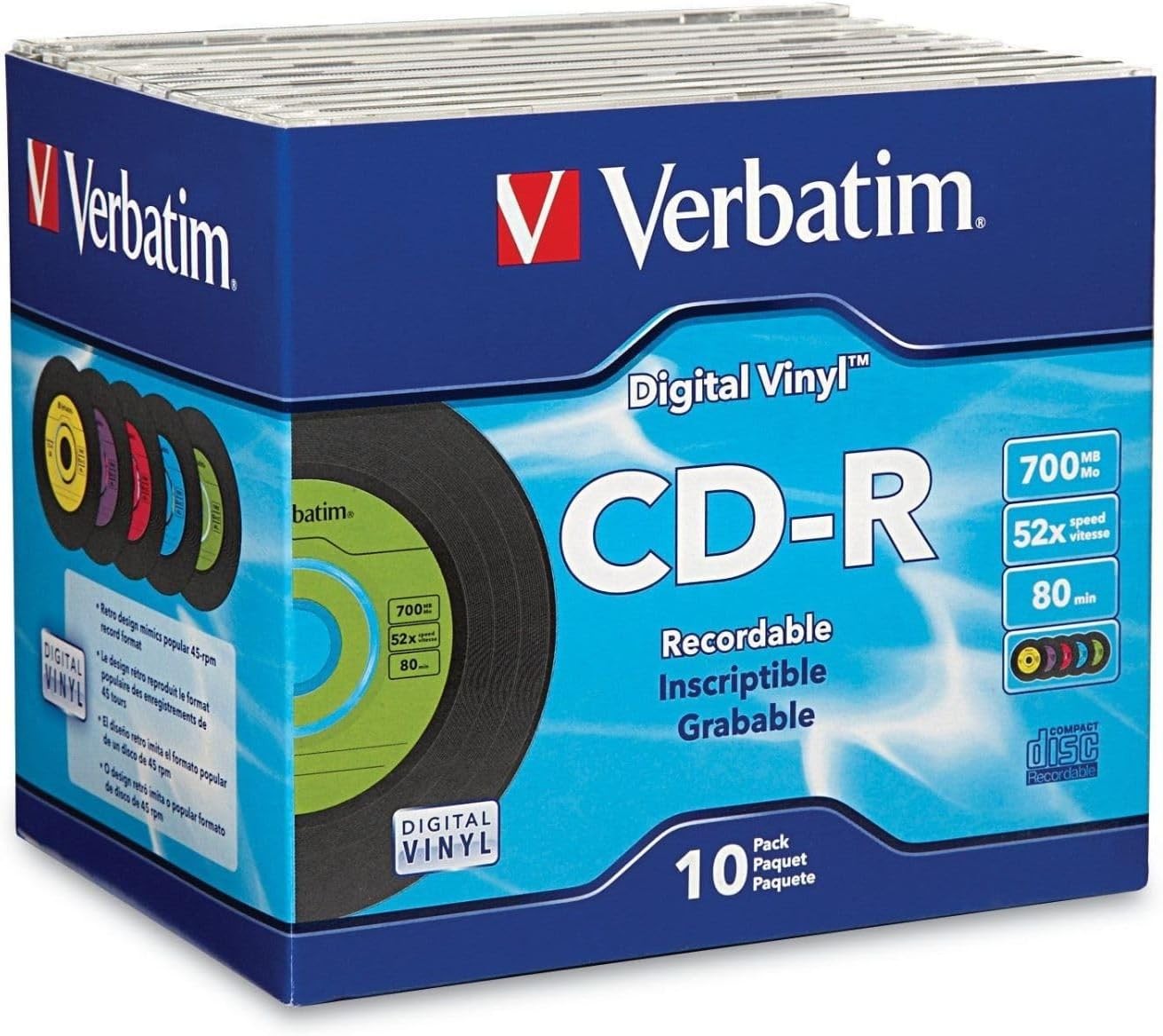 Verbatim CD-R Blank Discs 700MB 80min 52X Recordable Disc for Data and Music