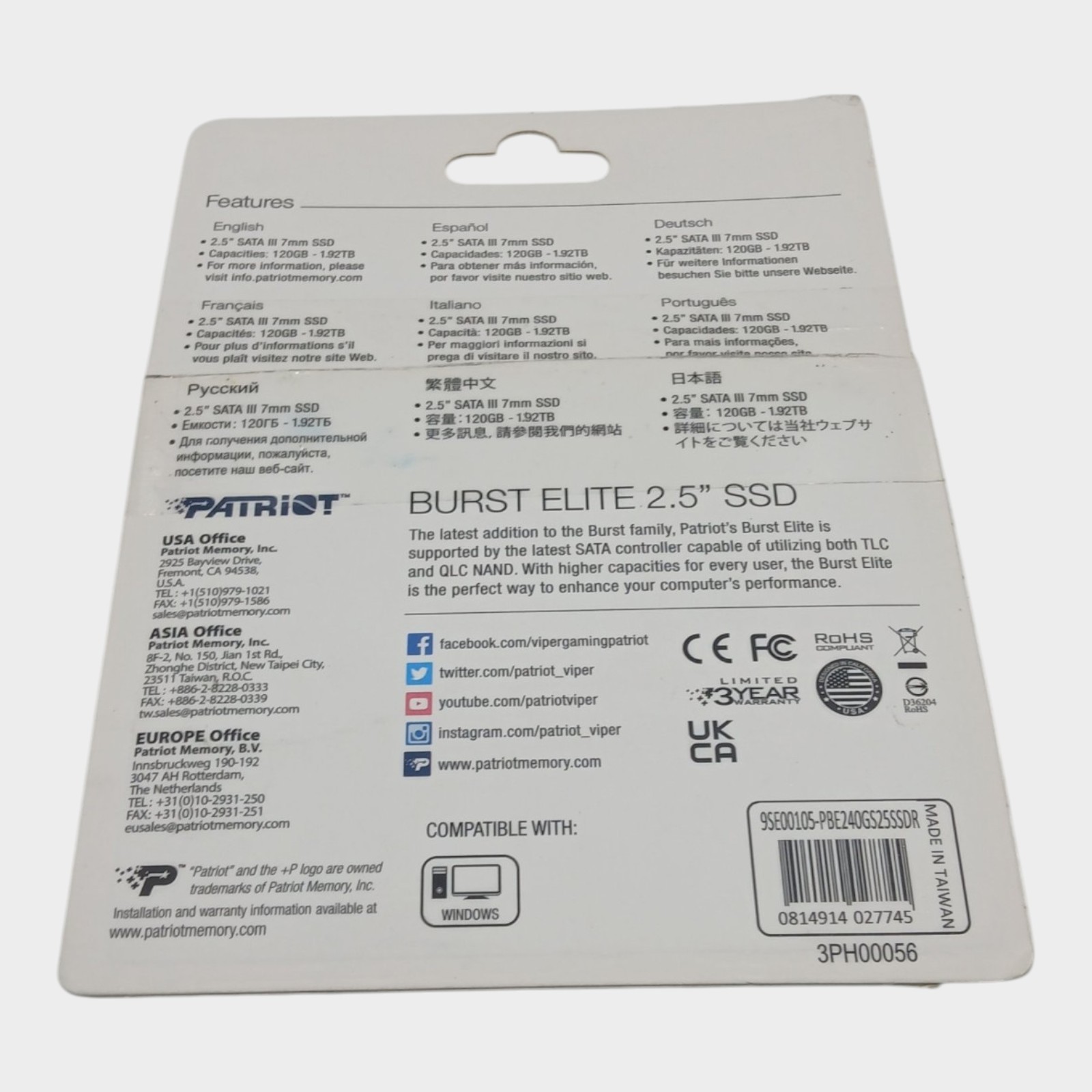 Patriot Memory Burst Elite SATA 3 480GB SSD 2.5″ Solid State Drive (Untested)