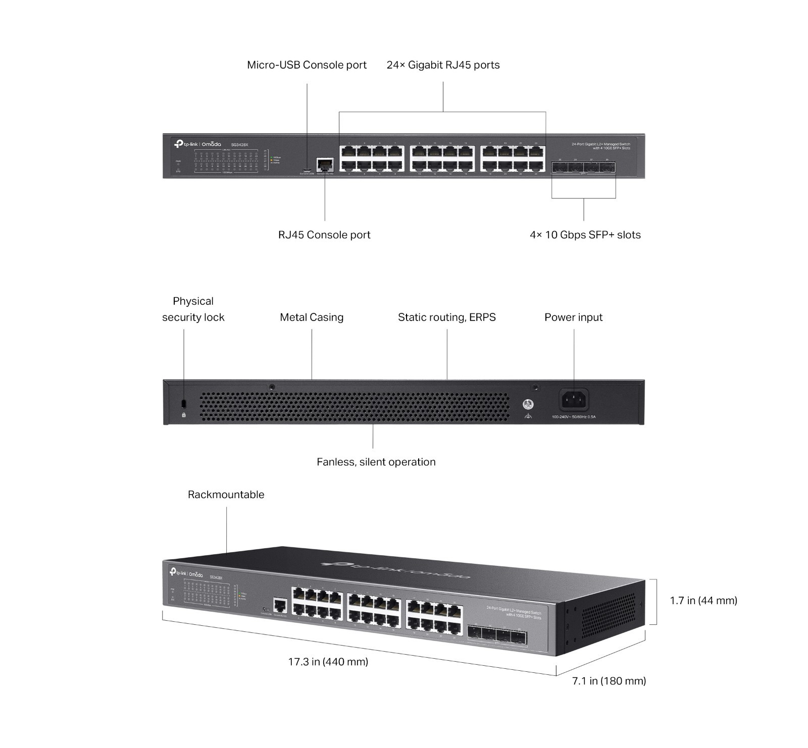 TP-Link TL-SG3428X 24-Port 1000Mbps Gigabit L2+ Managed Switch, 4 10GbE SFP+
