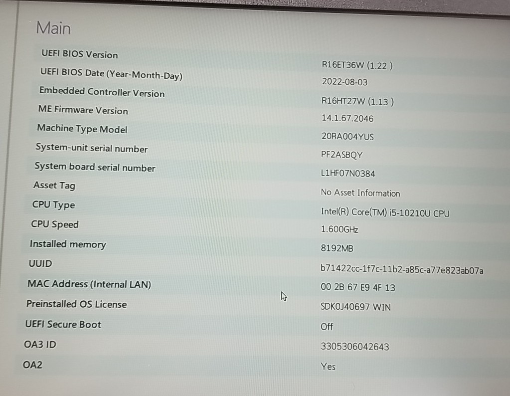 Lenovo ThinkPad E14 14″ i5-10210u – 8GB Ram, 256GB SSD.