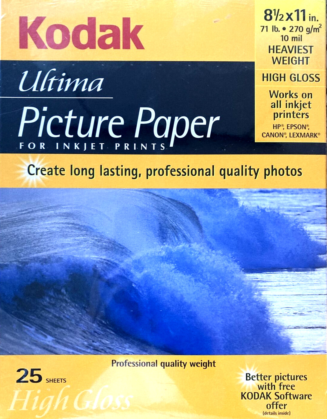 Kodak Ultima Picture Paper for Inkjet Prints 25 Sheets High Gloss 10 mil 8.5×11