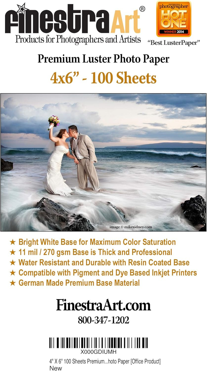 4″ X 6″ Premium Luster Inkjet Photo Paper – 100 Sheets