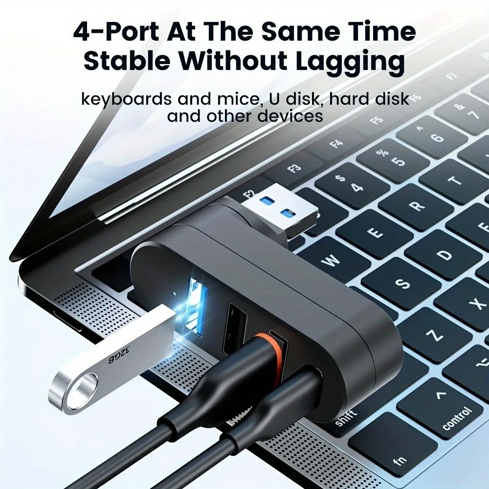 USB 3.0 Hub 3/4 Port High Speed Data Splitter Rotatable Adapter PC Laptop MacBok