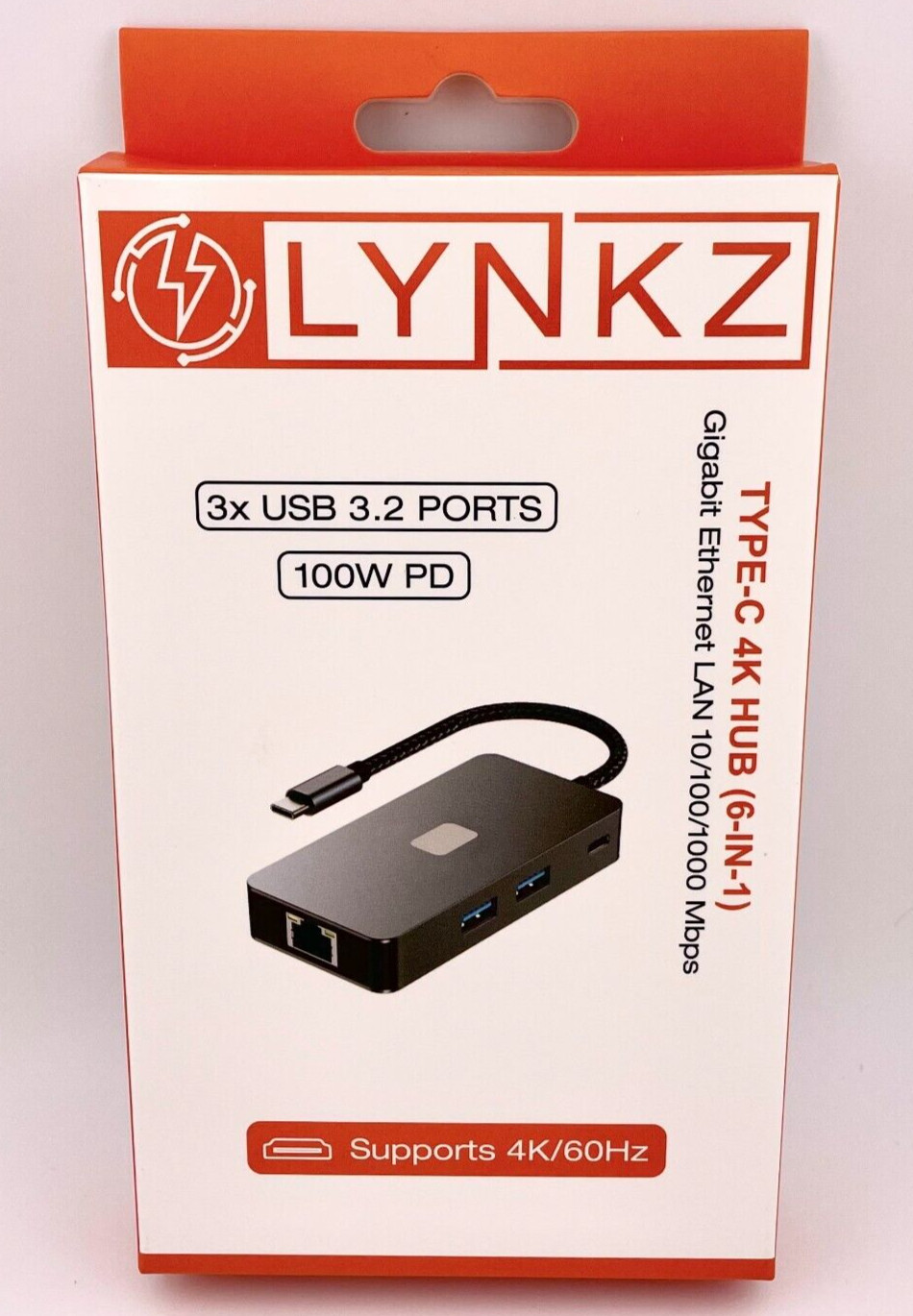 6-in-1 USB-C Hub: 3x USB 3.2 Ports/Gigabit Ethernet/ 4K HDMI @ 60Hz/ 100W PD