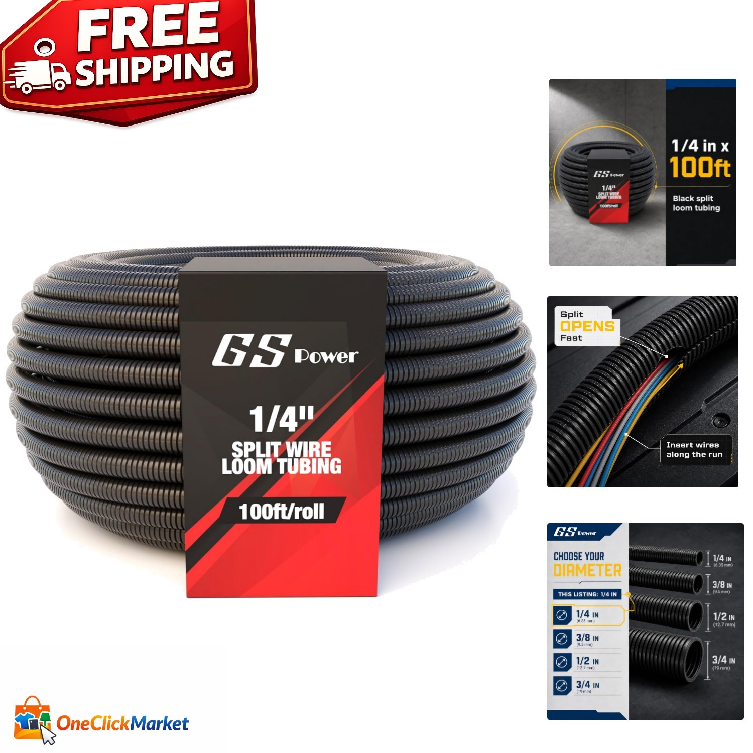 Power Wire Loom – 1/4 Inch X 100 Ft Split Cable Sleeves for Industrial Electr