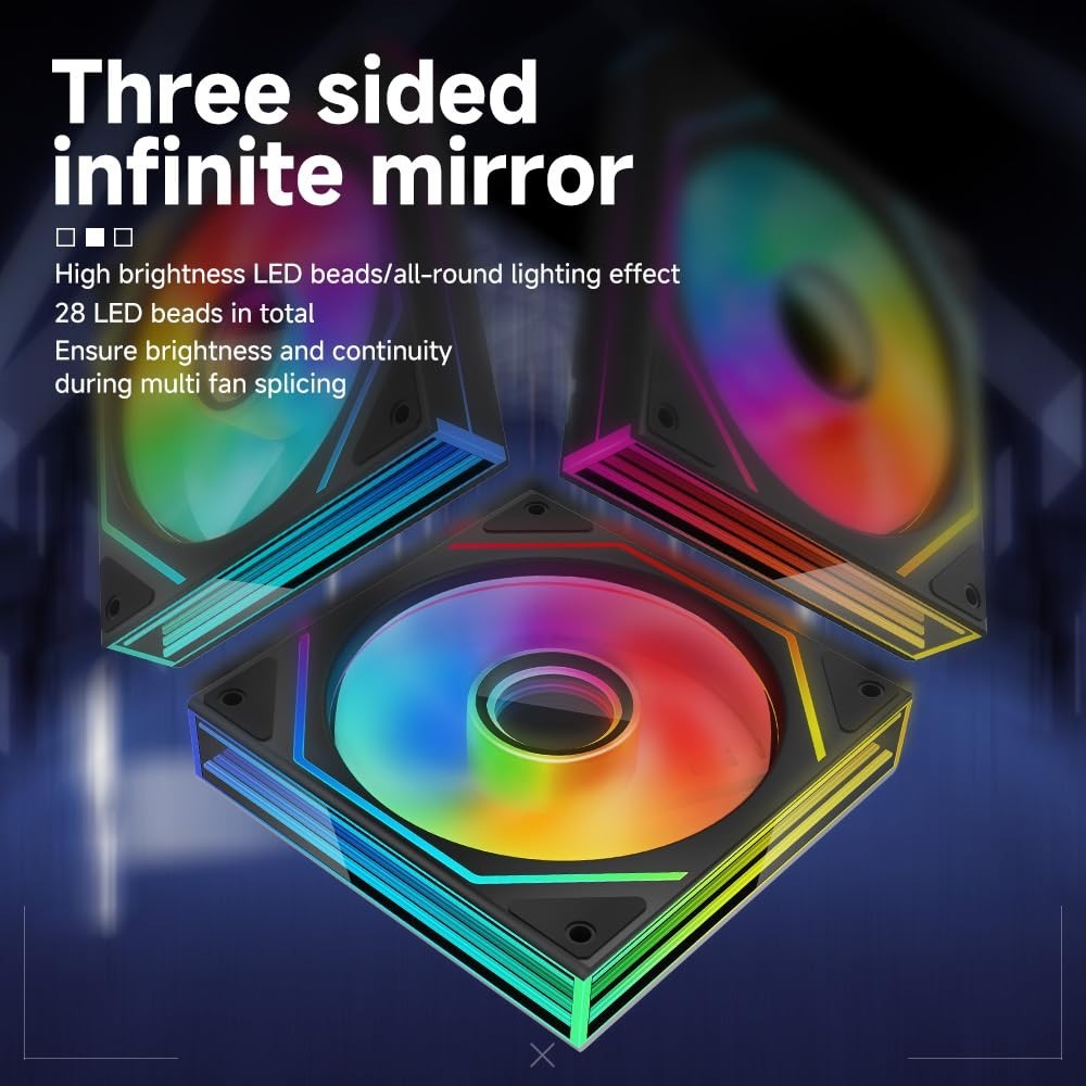 Prism6 MAX 120mm ARGB PC Case Fans – 3-Pack with Infinite Mirror RGB Lighting…