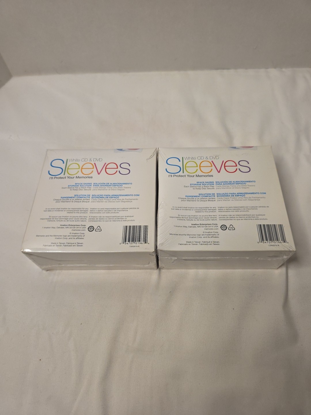 LOT (2) 100pk Memorex Brand White Color CD DVD Paper Sleeve w Window/Flap New