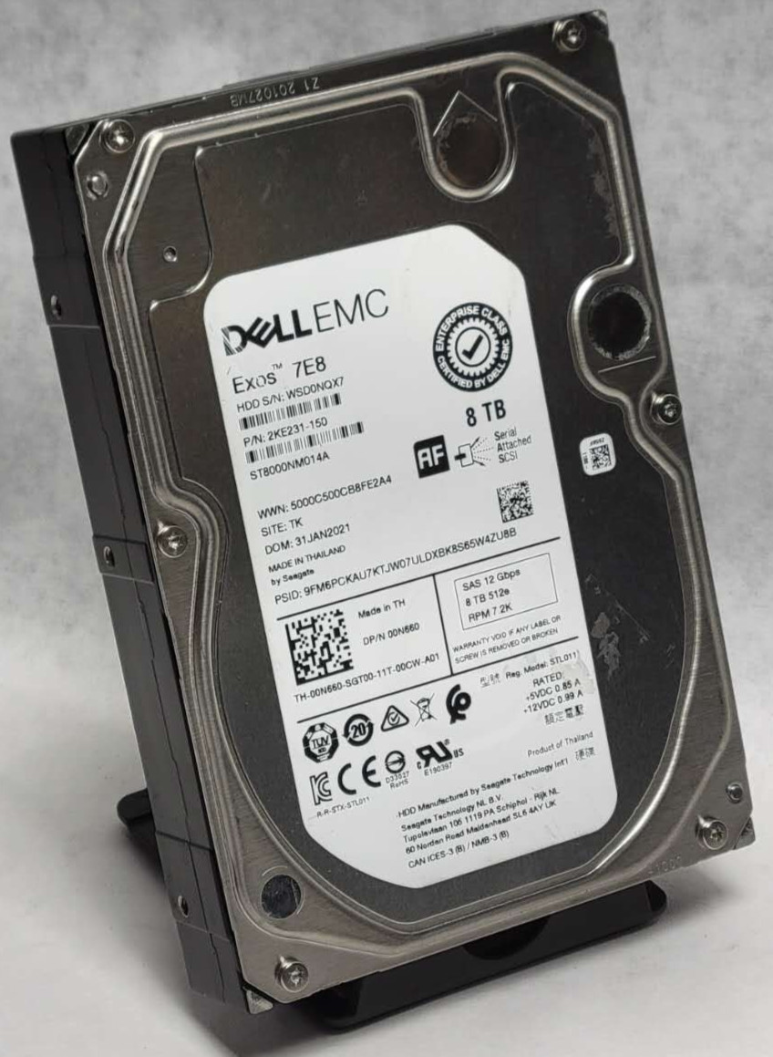 Dell Seagate Exos 7e8 8TB SAS HDD 3.5″ Hard Drive ST8000NM014A 0N660 100% HEALTH