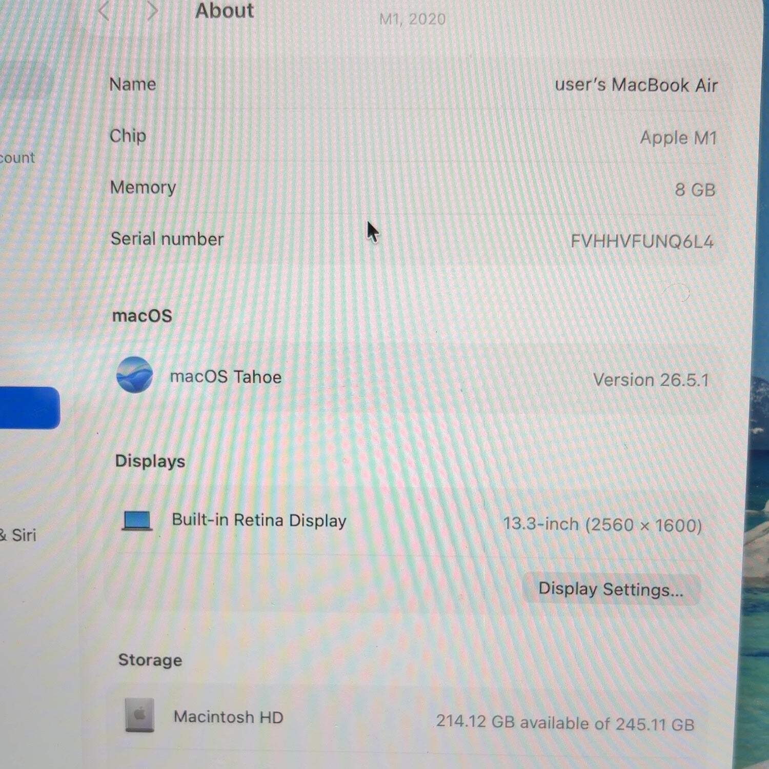 2020 Apple MacBook Air 13.3″ M1 8C GPU 3.2GHz 8GB RAM 256GB SSD MGN63LL/A