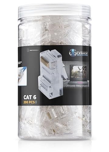 Pass Through RJ45 Connectors Cat 6 Ethernet Ends 200 Pack Clear UTP