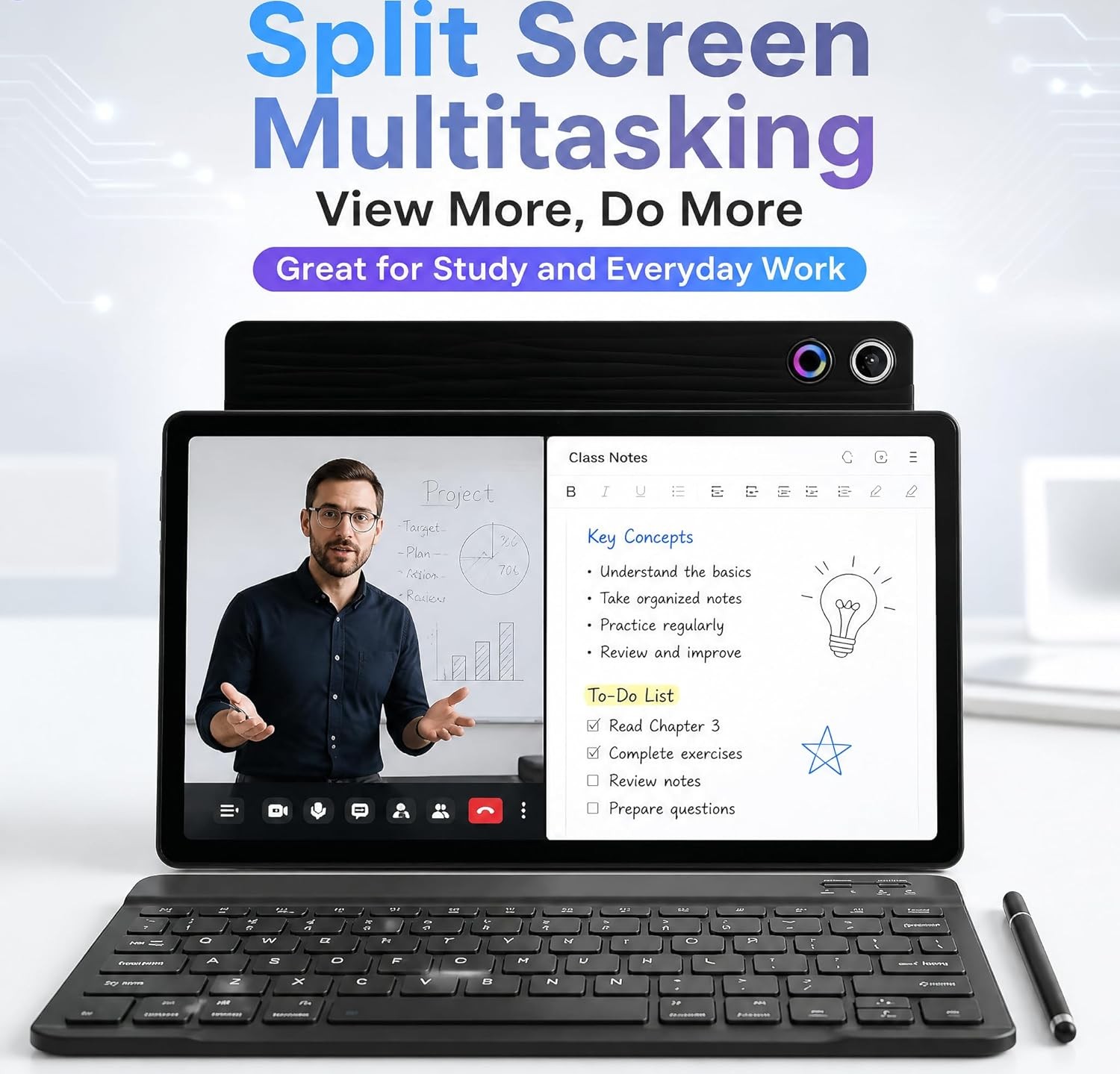 2026 Newest Android 16 Tablet 64GB With KB Set Face ID 10.1″ IPS Wifi 6 PC Mode