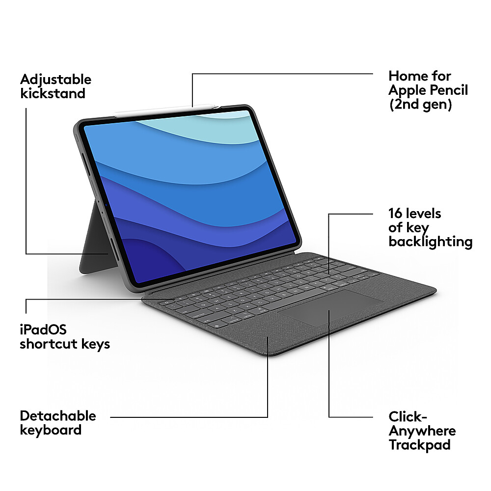 Logitech Combo Touch Keyboard Case for 12.9″ Apple iPad Pro 5th Gen.-Oxford Gray