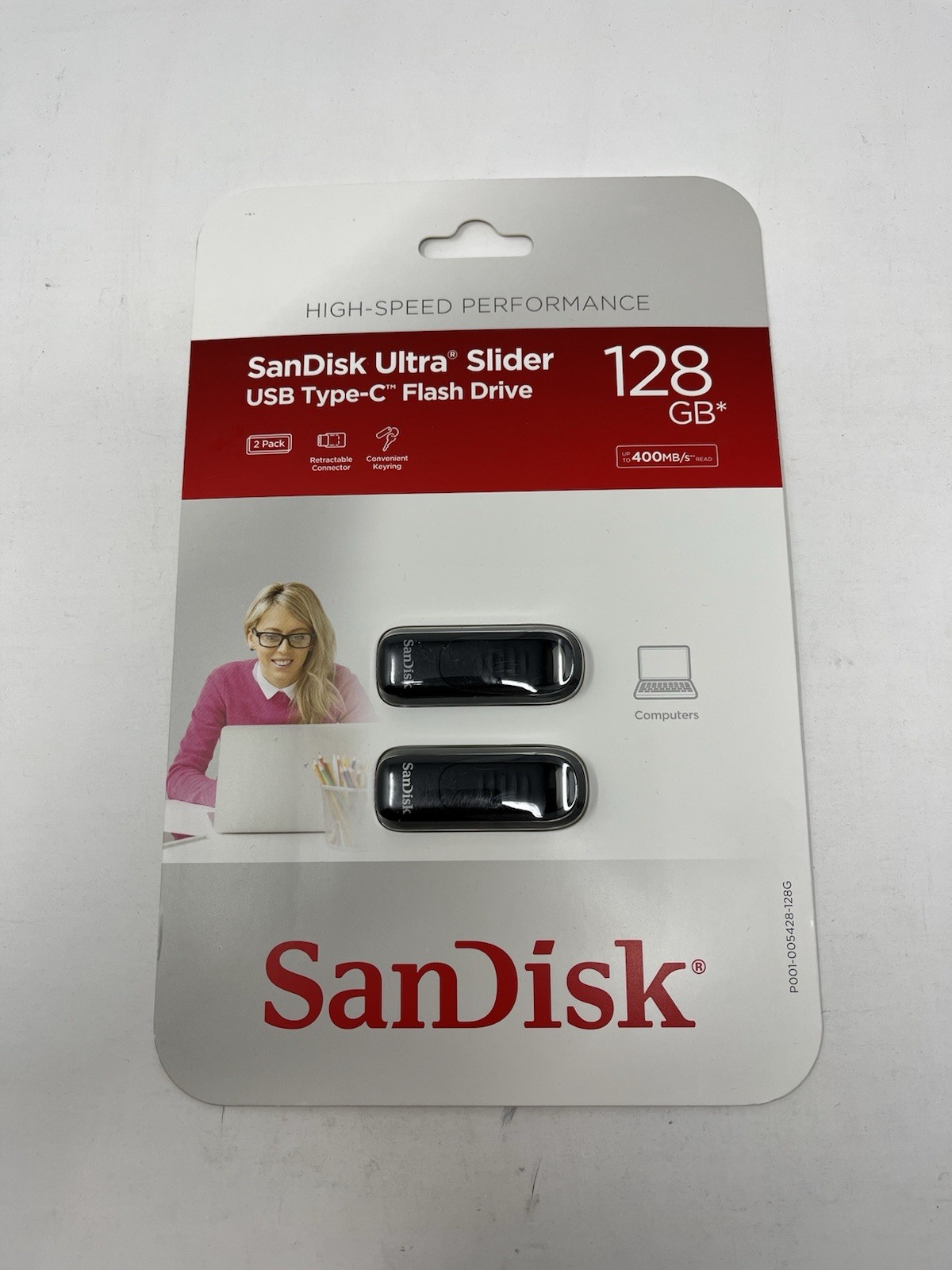 New SanDisk Ultra Slider USB Type-C Drive 128GB 2-Pack SDCZ480-128G-ABJ2 400mbps
