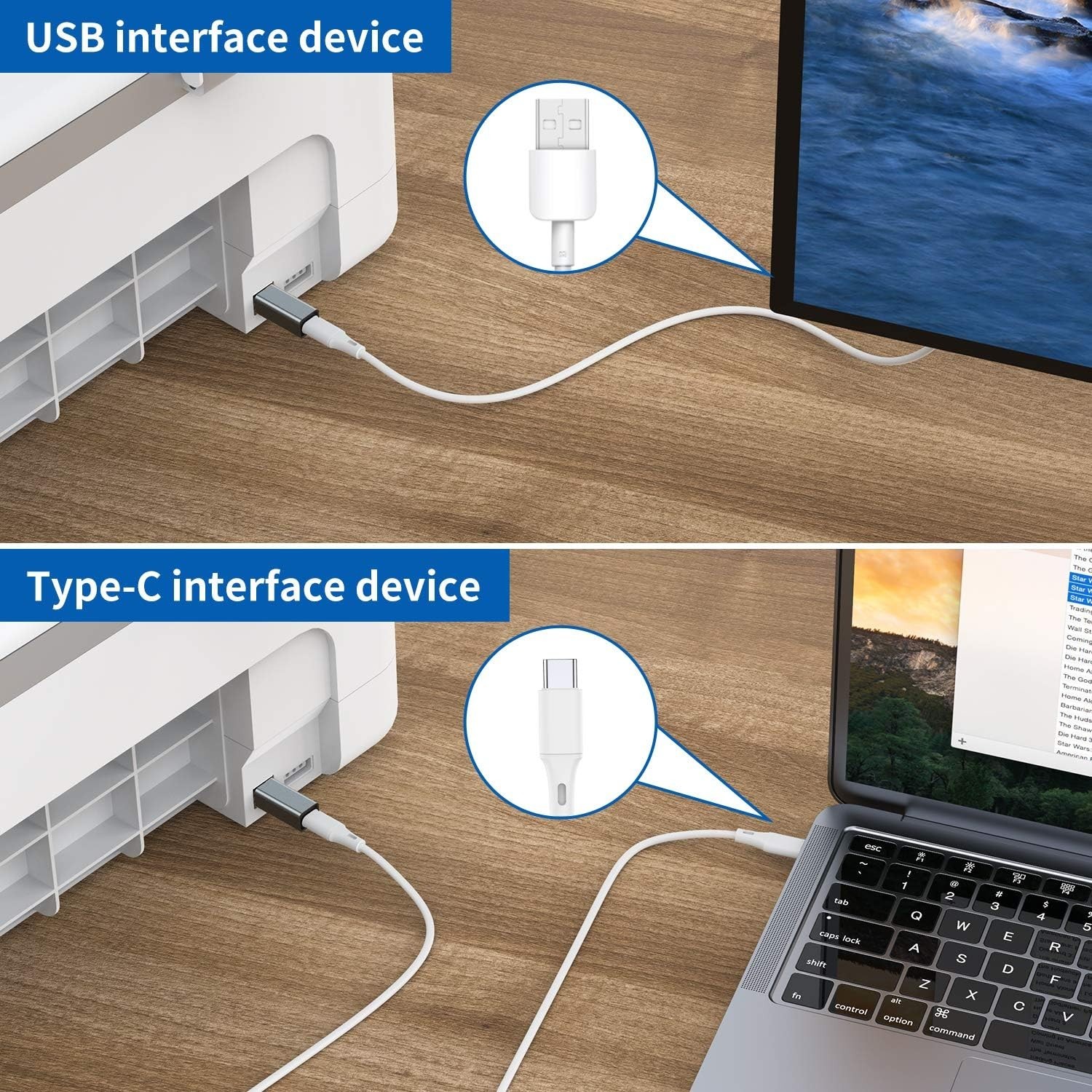 USB C Female to Printer Male Adapter (2-Pack), USB Type C to USB B Convert Conne