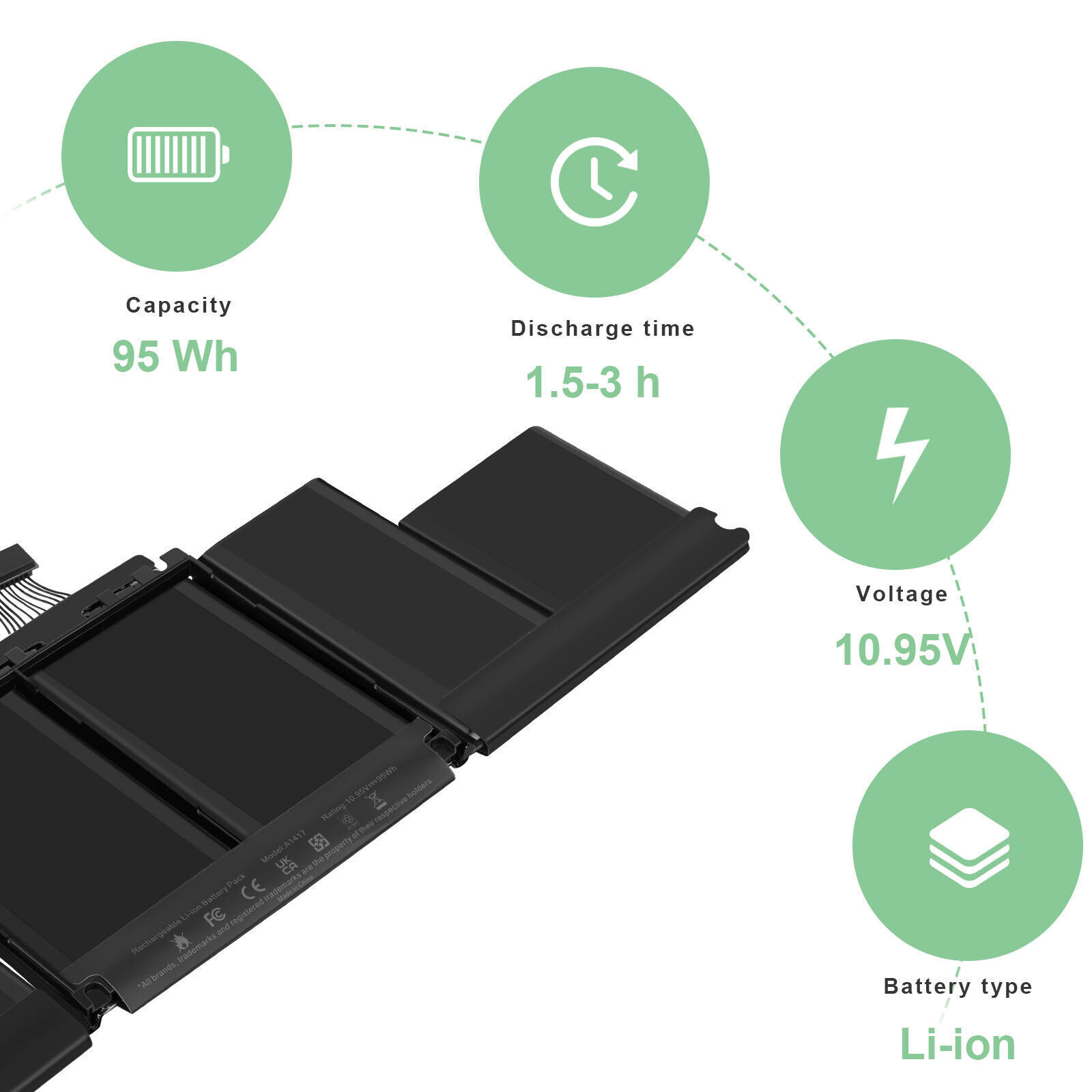 A1417 Replacement Battery for Apple MacBook Pro 15″ A1398 Mid 2012 Early 2013