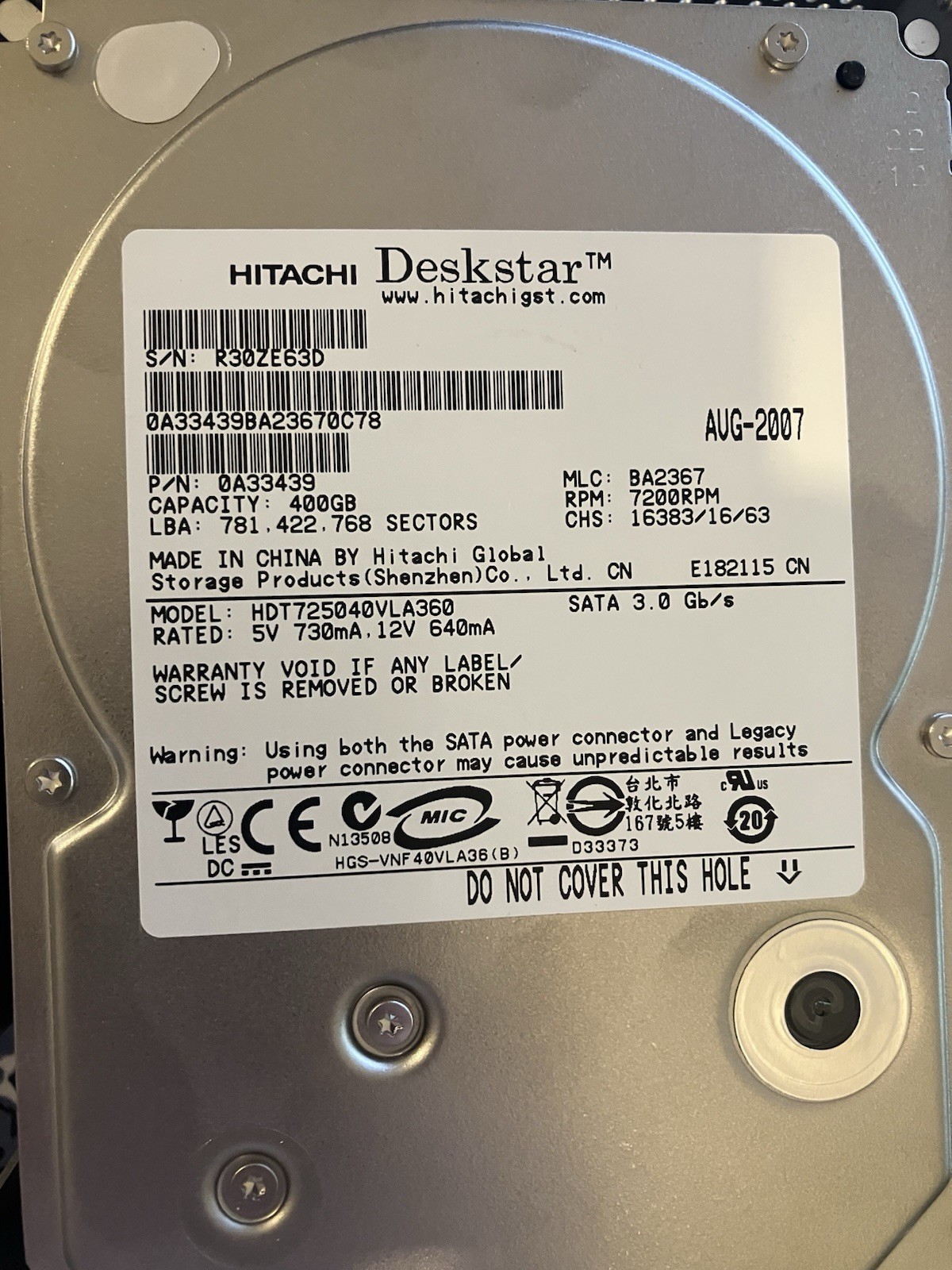 OWC Mercury Elite Pro 2 Bay RAID Enclosure + 2x 400GB Hitachi SATA NO POWER CORD