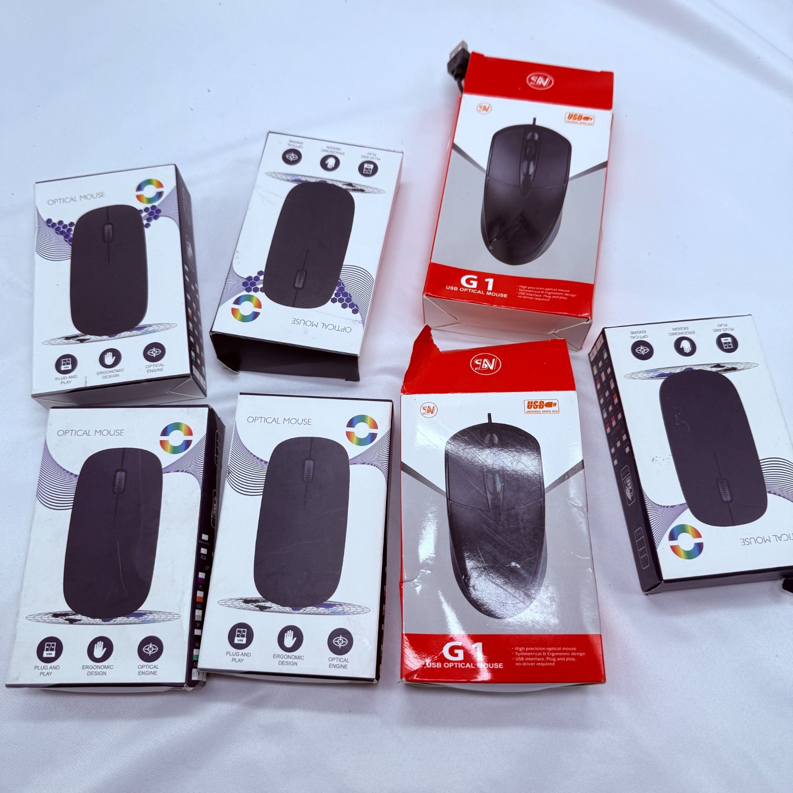 Lot of 7 High Precision Optical Mouse BTO M309 Wired USB 3 Button 1000dpi New