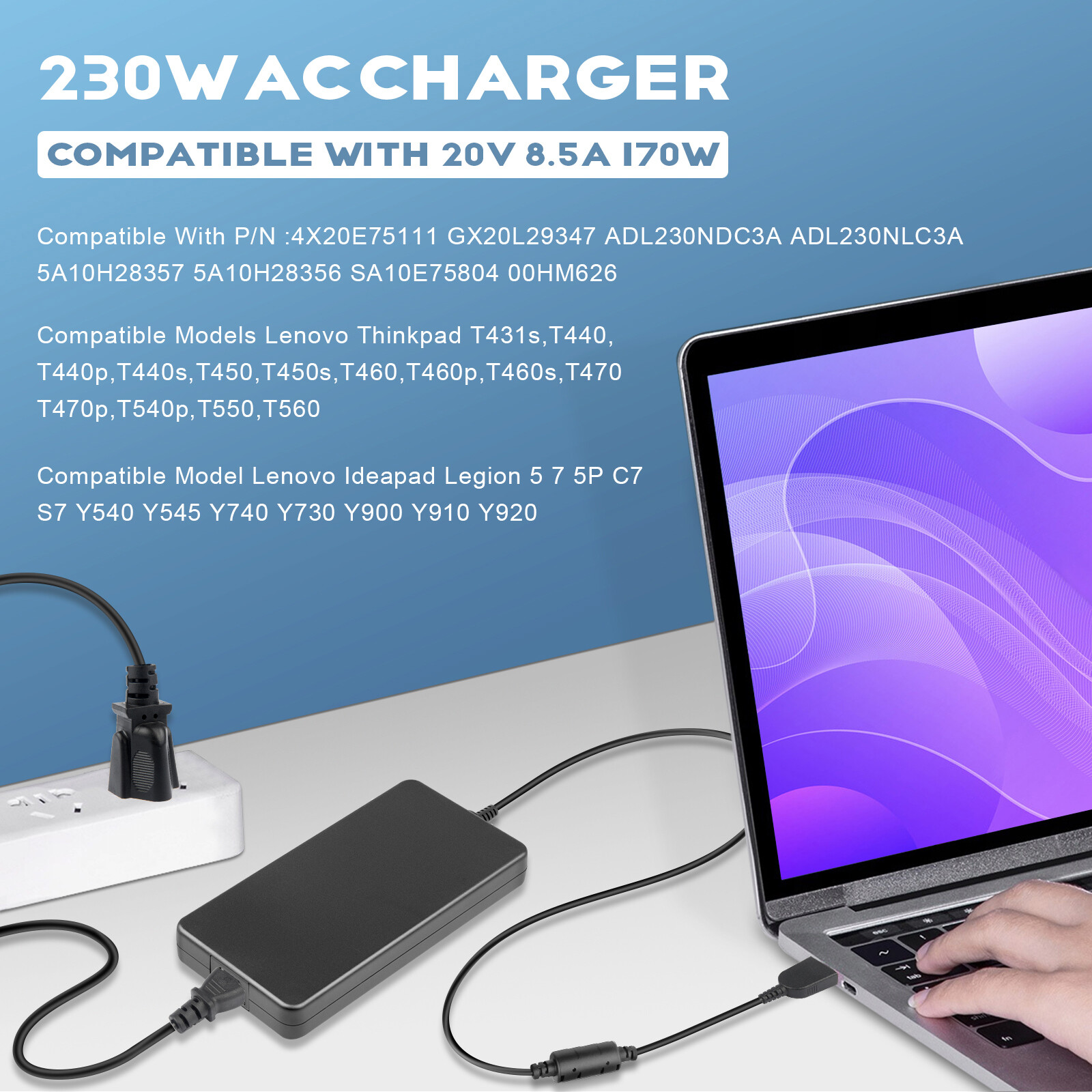 230W Power Adapter Charger For Lenovo Legion 5 7 5P C7 S7 Y540 Y545 ADL230NDC3A