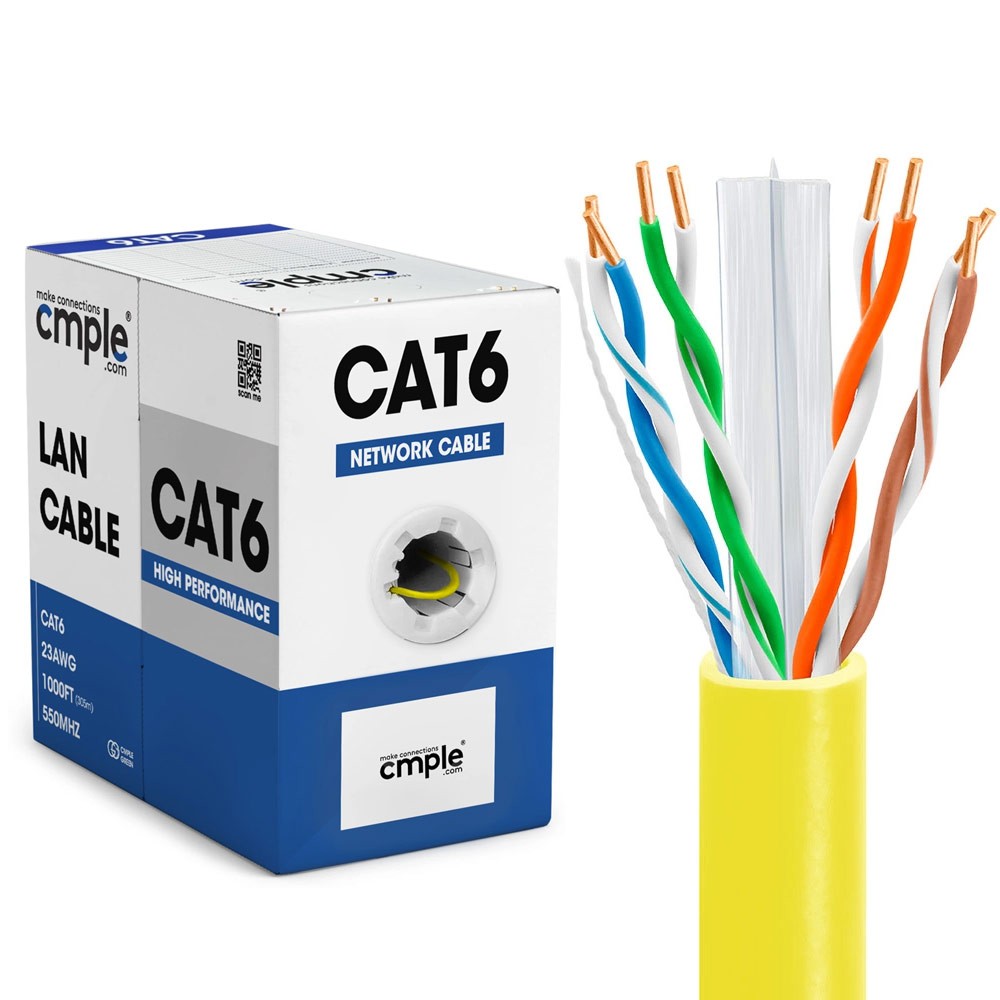 Cat6 Ethernet Cable Bulk 1000ft 23AWG CMR Riser LAN Cord Cat 6 Data Wire 550MHz