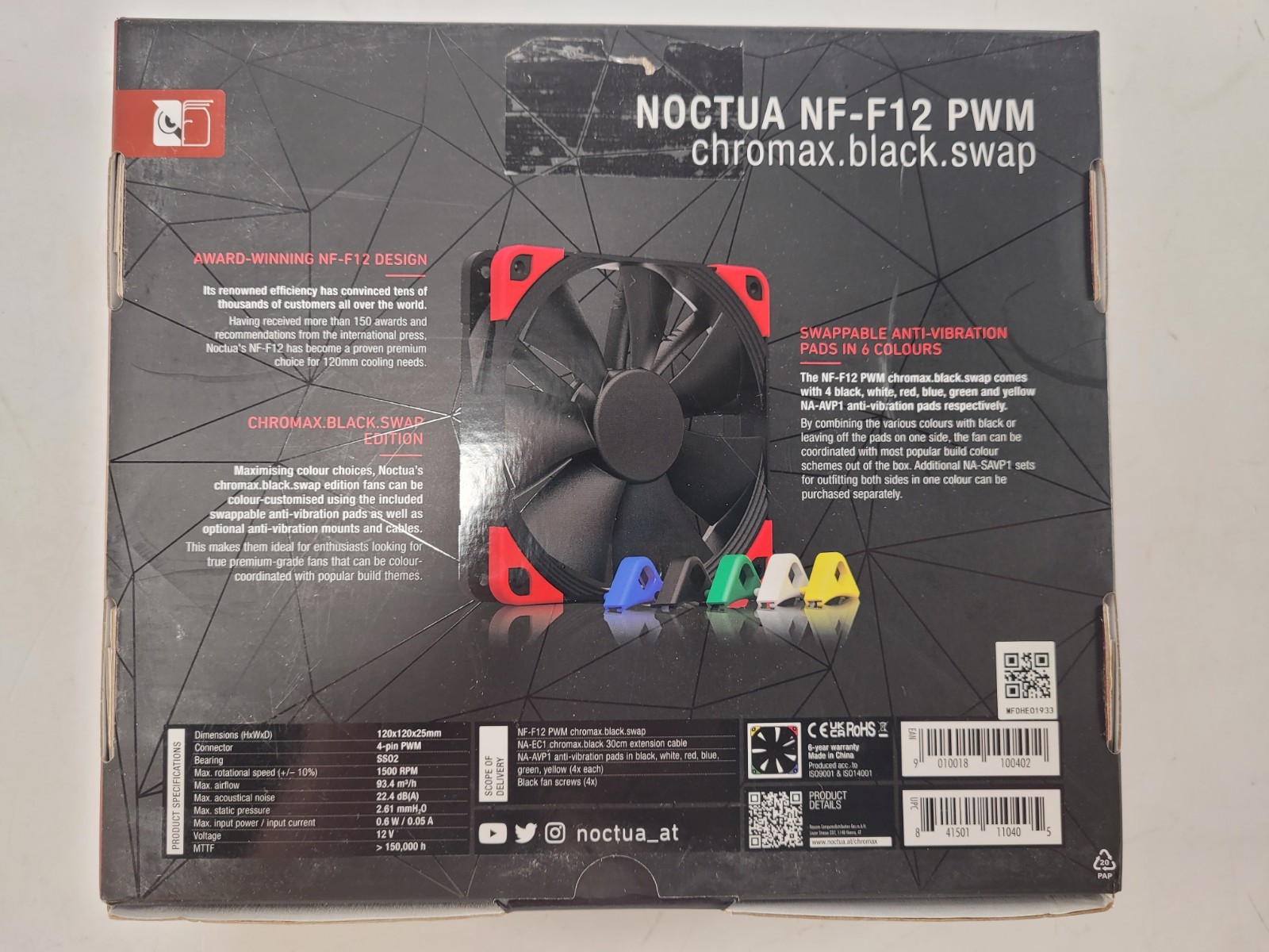 Noctua NF-F12 iPPC-1500 PWM Chromax, Heavy Duty Cooling Fan, 4-Pin, 1500 RPM
