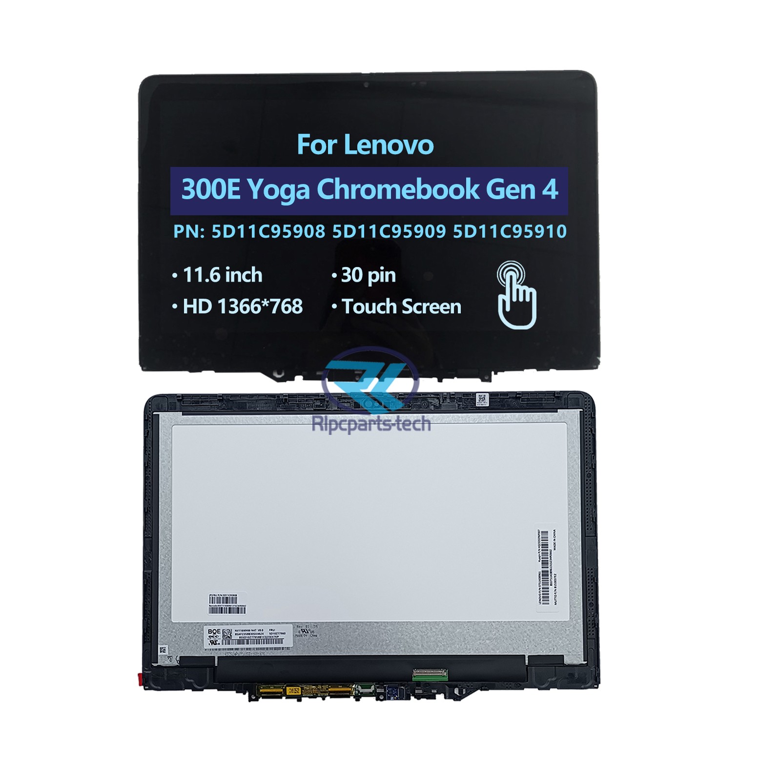 For Lenovo 300e Yoga Chromebook Gen 4 LCD Touch Screen With Bezel 5D11C95908 US