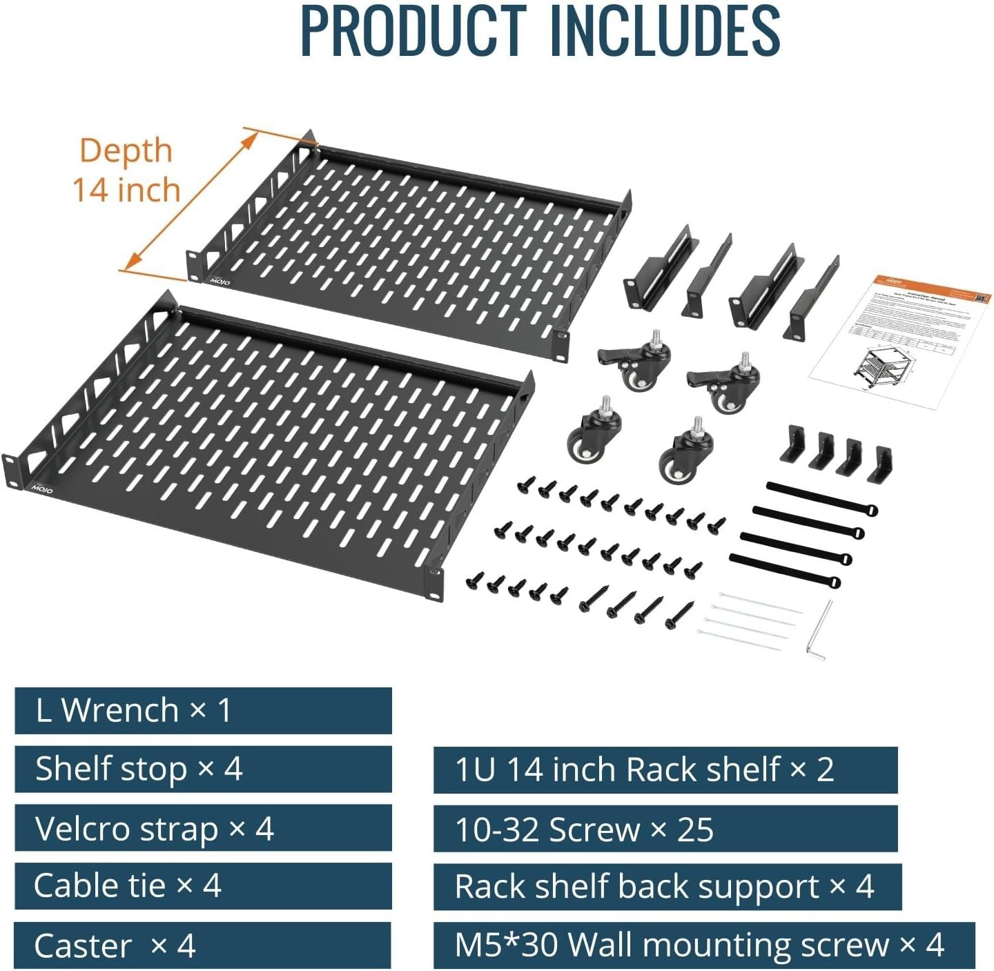 20U Open Frame Network Rack for IT & AV Gear, 4-Post With Casters, Mobile Wit…