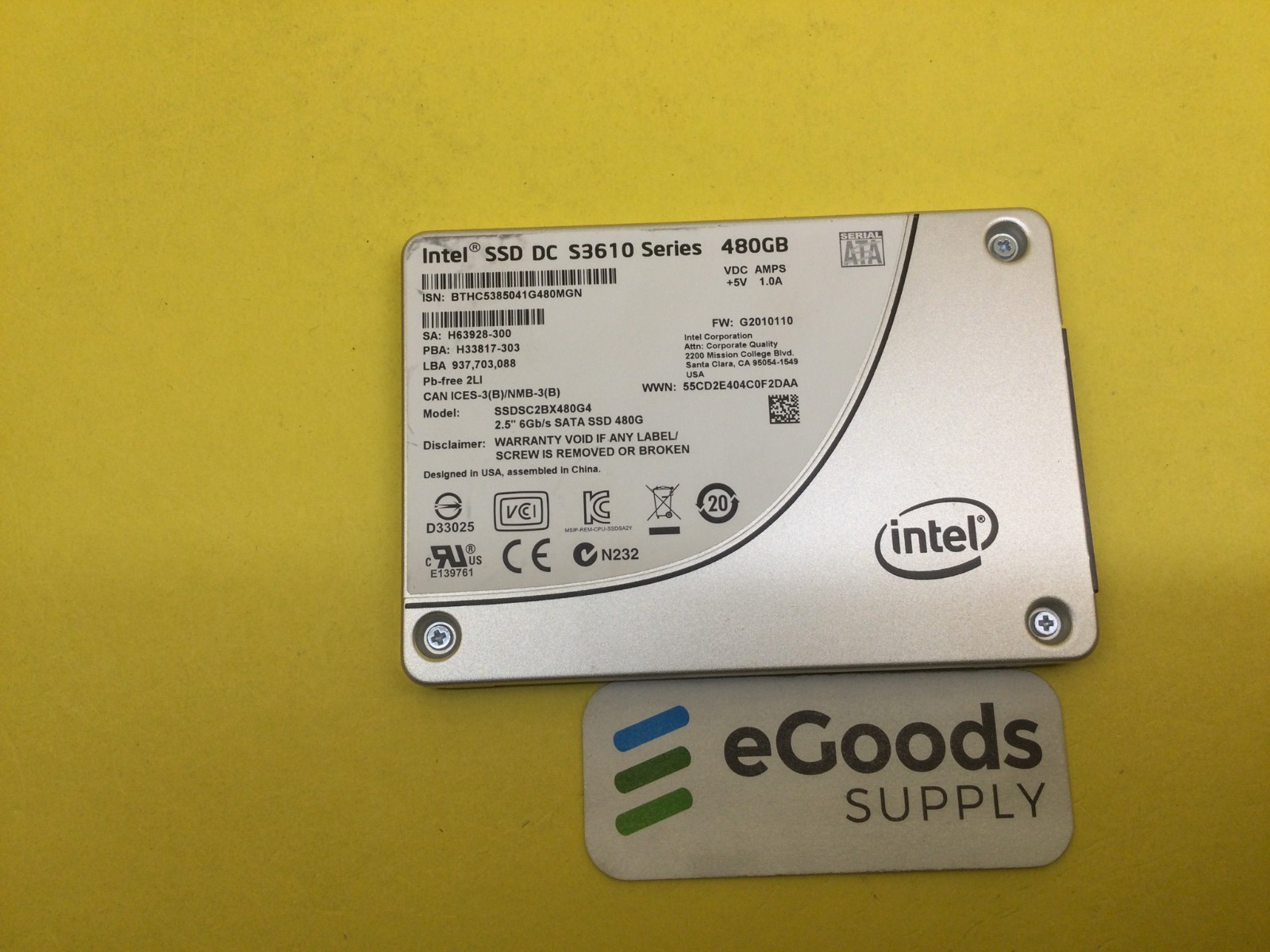 SSDSC2BX480G4 Intel DC S3610 Series 480GB SATA 6Gb/s 2.5in SSD