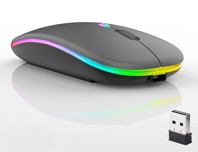 Wireless Bluetooth Mouse,LED Dual Mode Rechargeable Silent Slim Laptop Mouse,…