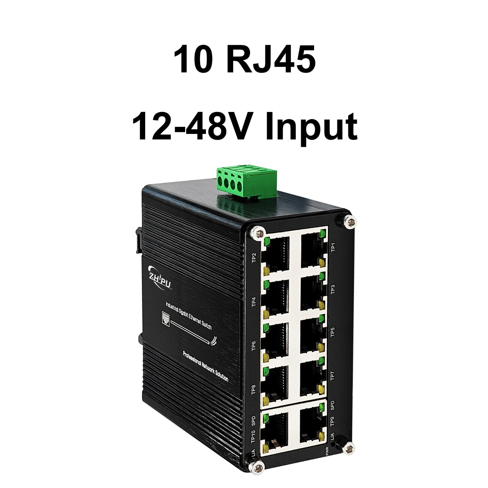 Mini Industrial 10 RJ45 Ports Gigabit Ethernet PoE Switch with 12V/24V/48V Input