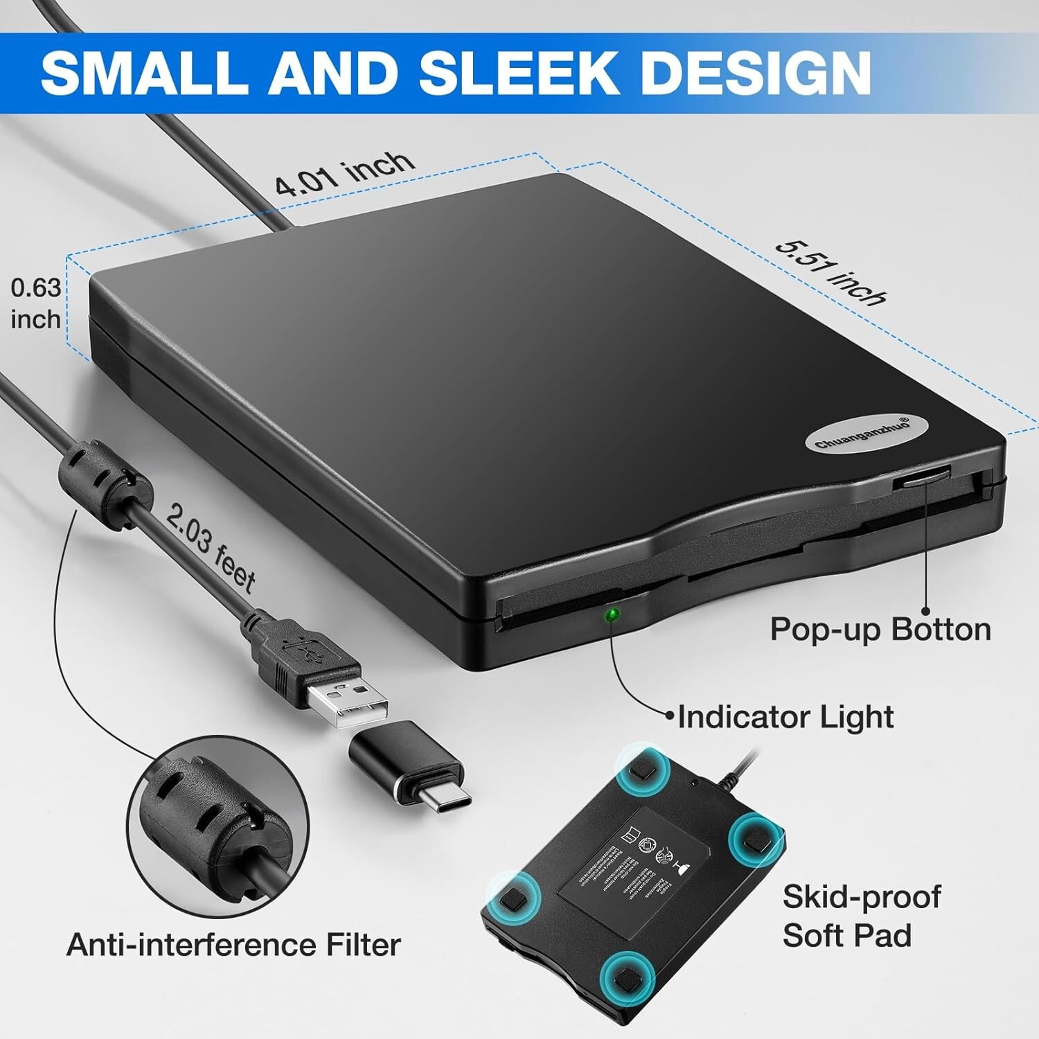 Dust-Resistant 1.44MB USB Floppy Disk Reader – Compatible with Windows Devices