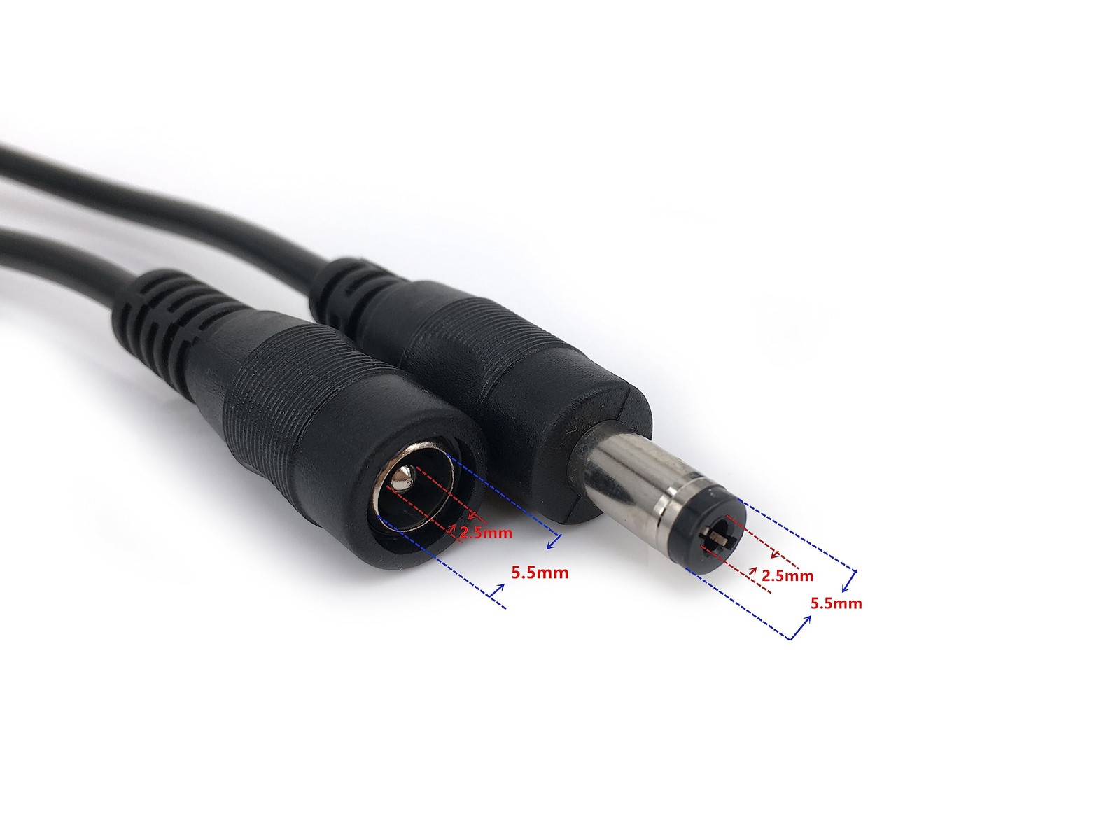 2 Pack 5m Black DC Extension Cable with Male to Female 5.5mm x 2.5mm Connecto