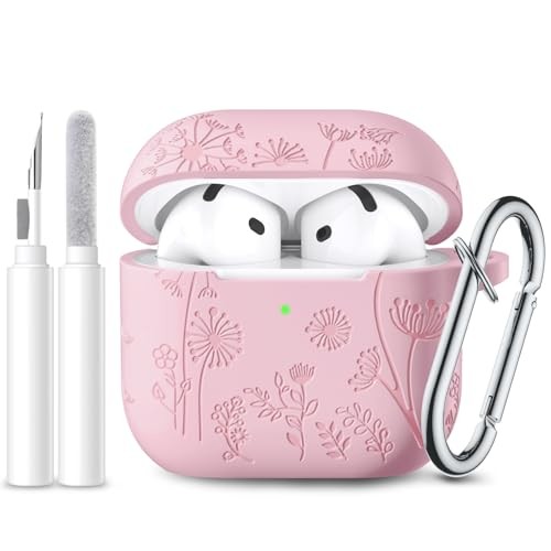 for Airpods 4 Case Cover with Cleaner Kit, Cute Flower AirPods 4 Case A-Pink
