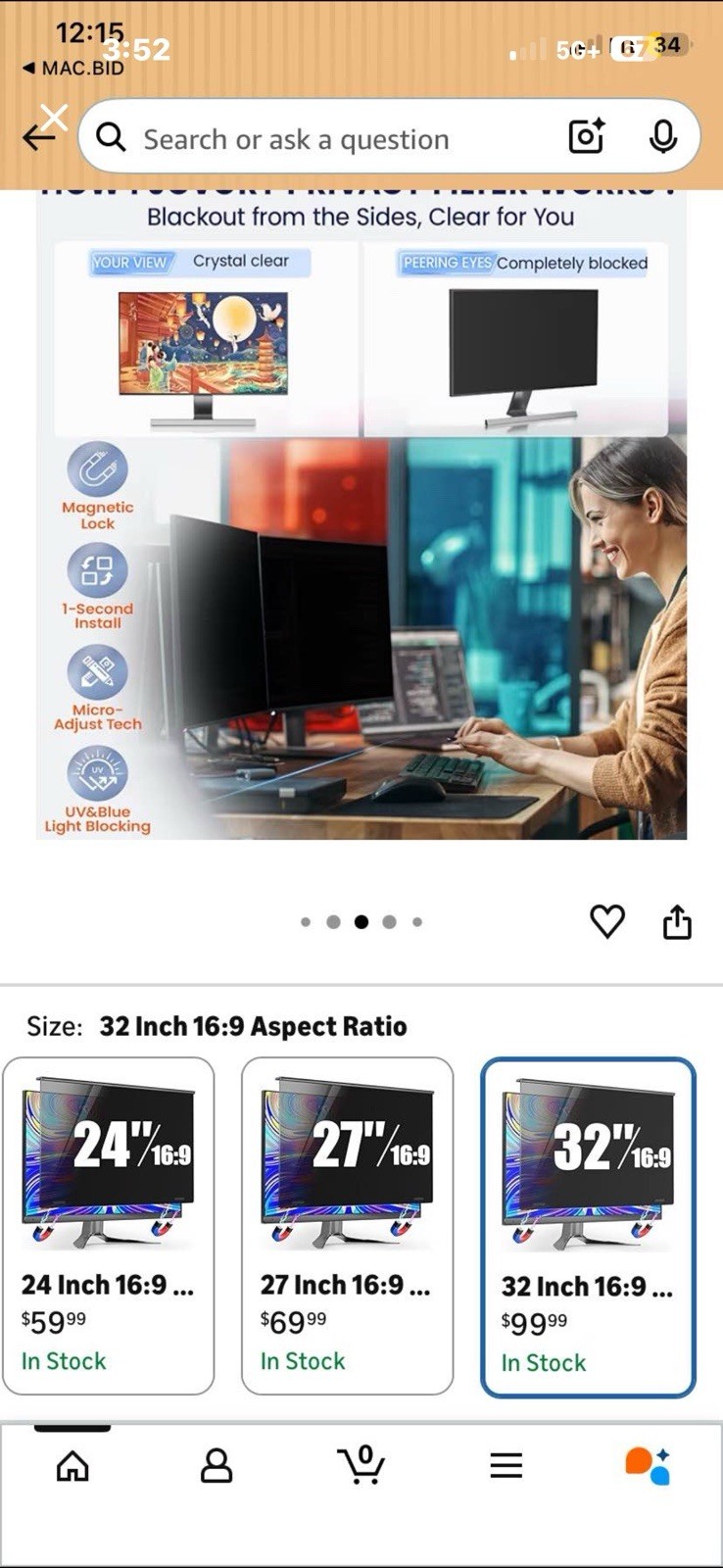 32” Privacy Screen Filter (Anti-Spy) – Magnetic, Blue Light Protection