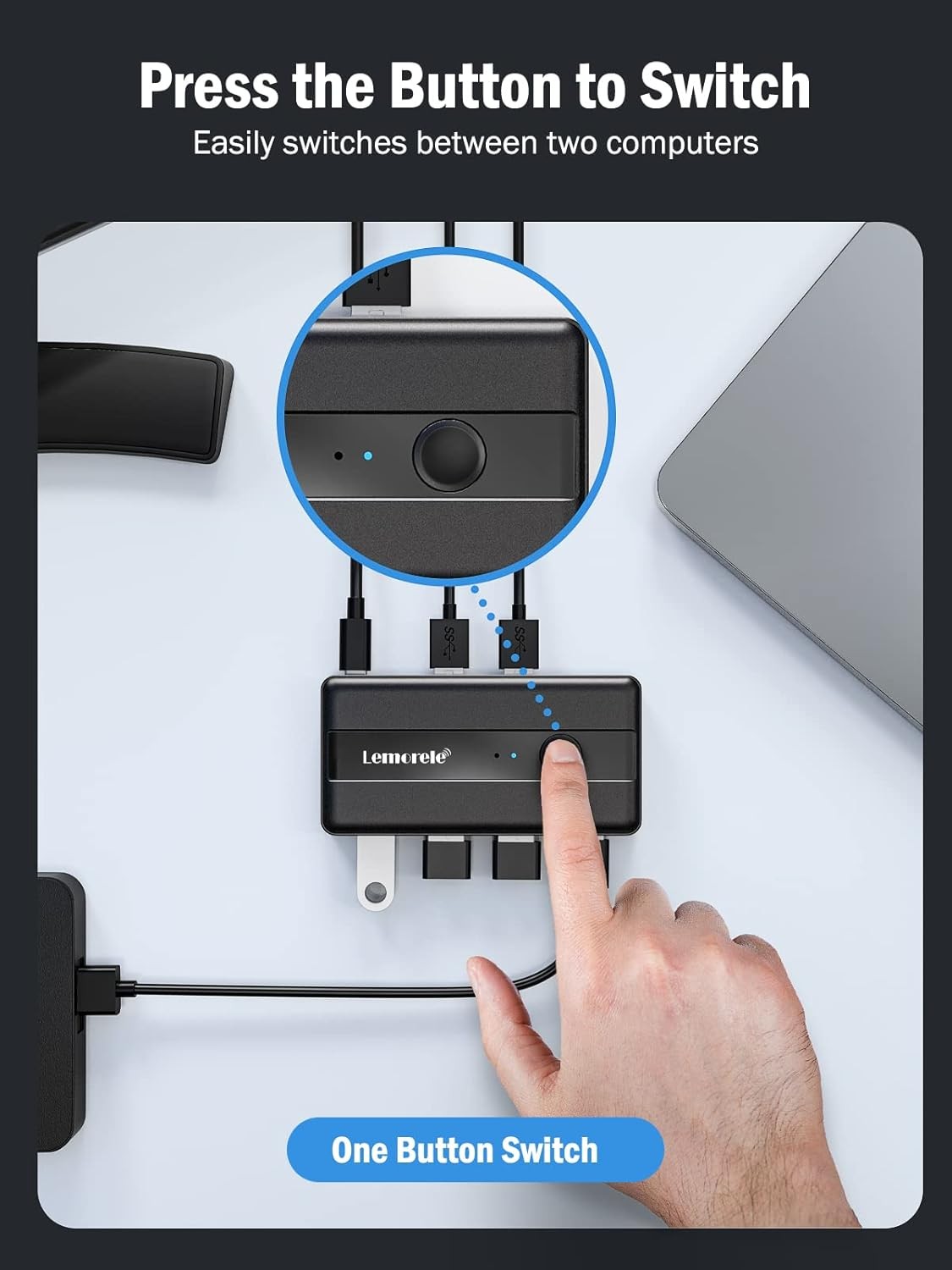 Lemorele USB 3.0 Switch Selector 2 Computers Sharing 4 USB Devices 4-Port USB Pe