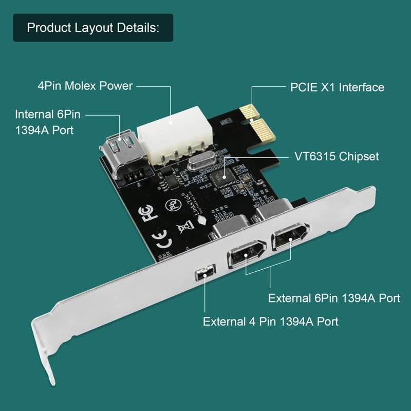 PCIE-1394A 4-Port FireWire Card for Fast 400Mbps Data Transfer & Legacy Devices