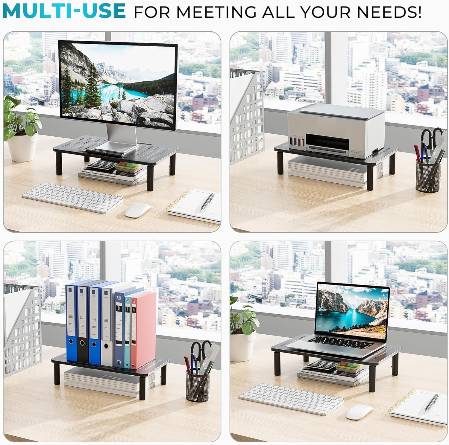 Monitor Stand 2 Pack Height Adjustable Metal Riser with Pen Holder, Black, 14…