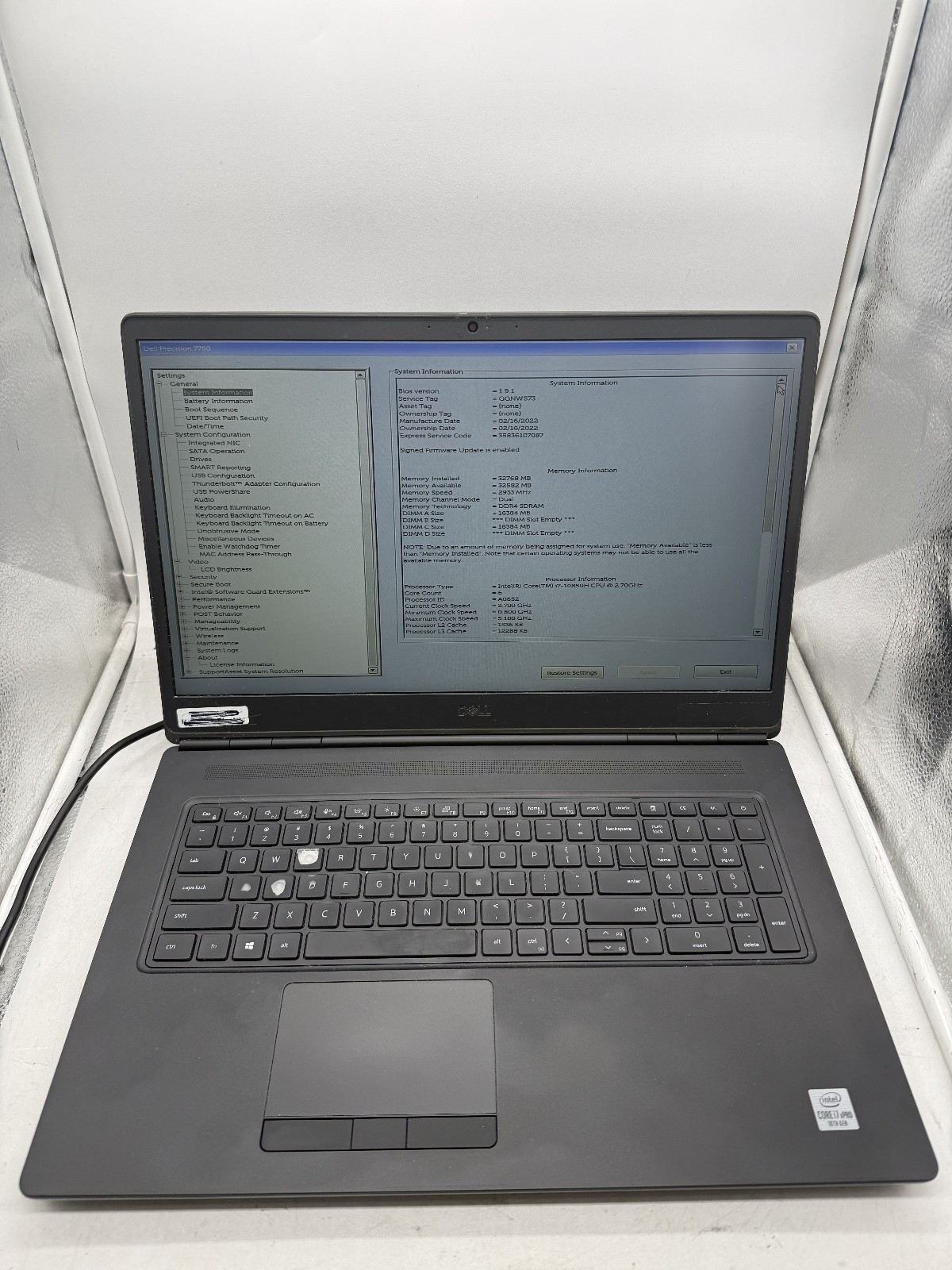 Dell Precision 7550 i7-10750H 32GB RAM NVIDIA Quadro T1000 No SSD/OS
