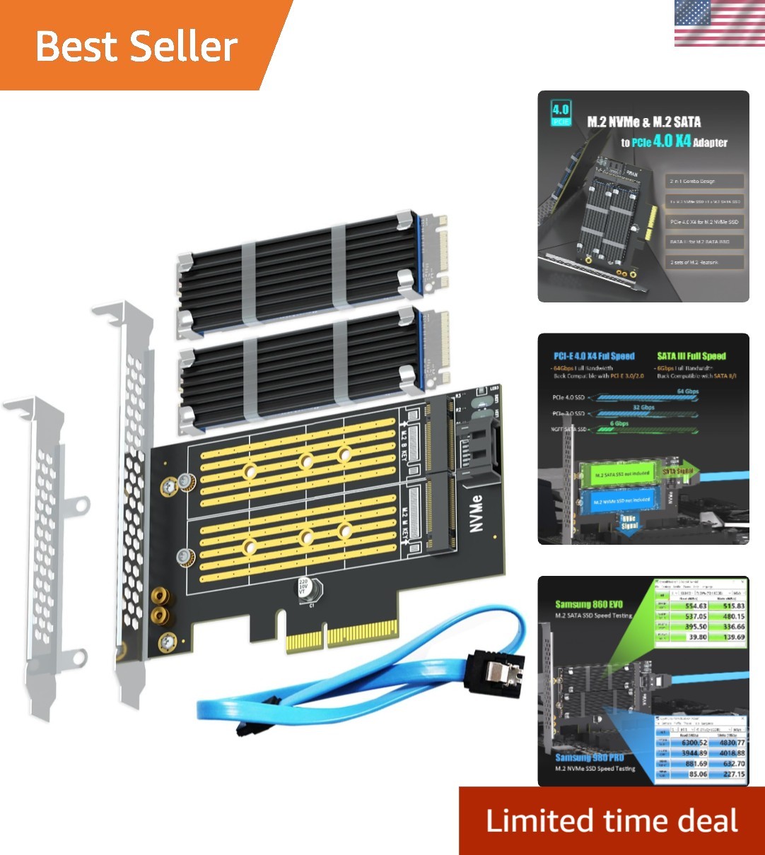 Versatile M.2 PCIe 4.0 X4 Adapter For NVMe & SATA SSD with Heatsinking Solutions