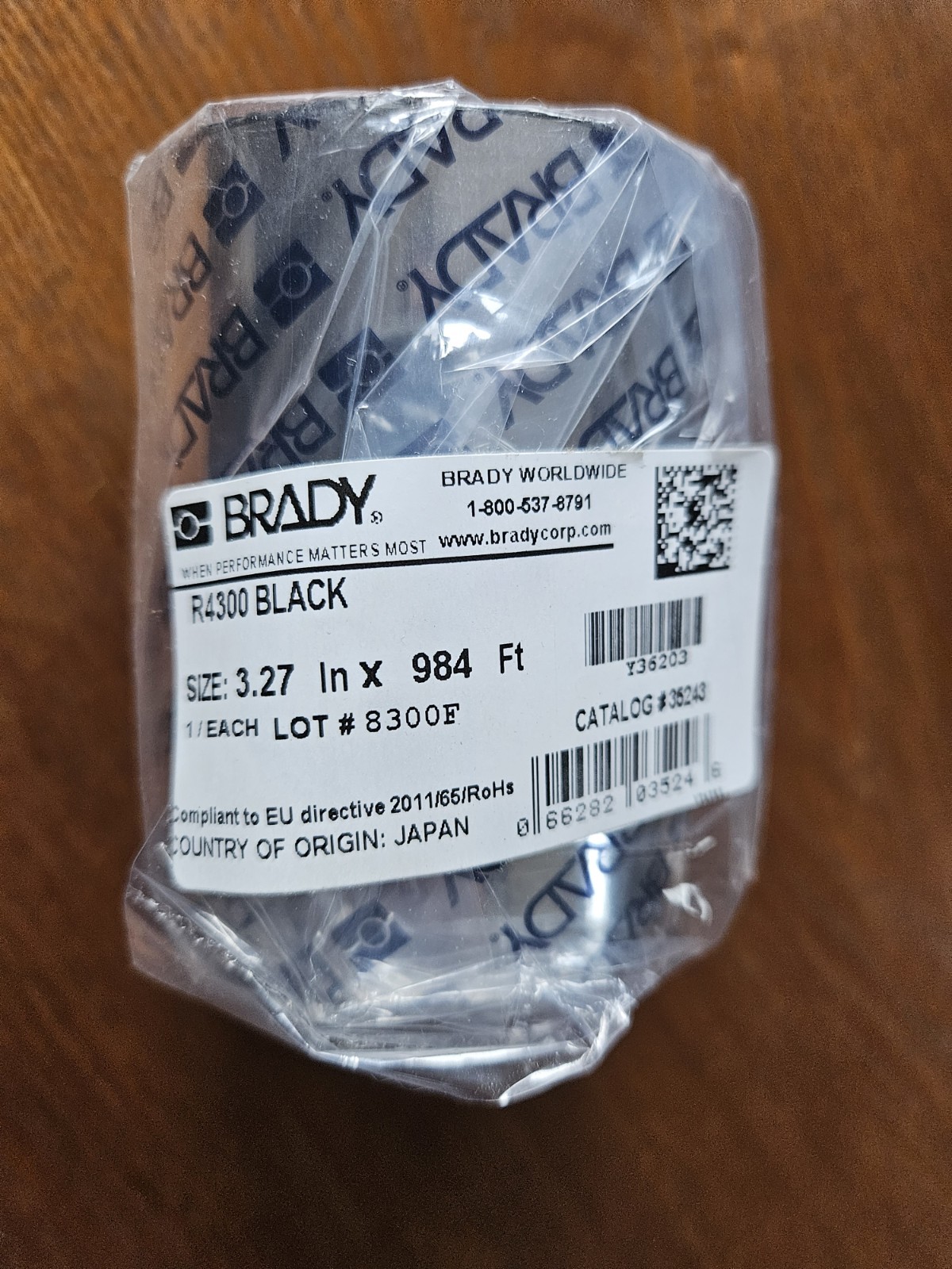 Brady OEM R4300 Thermal Transfer Ribbon, 1″ Core, Catalog # 35243